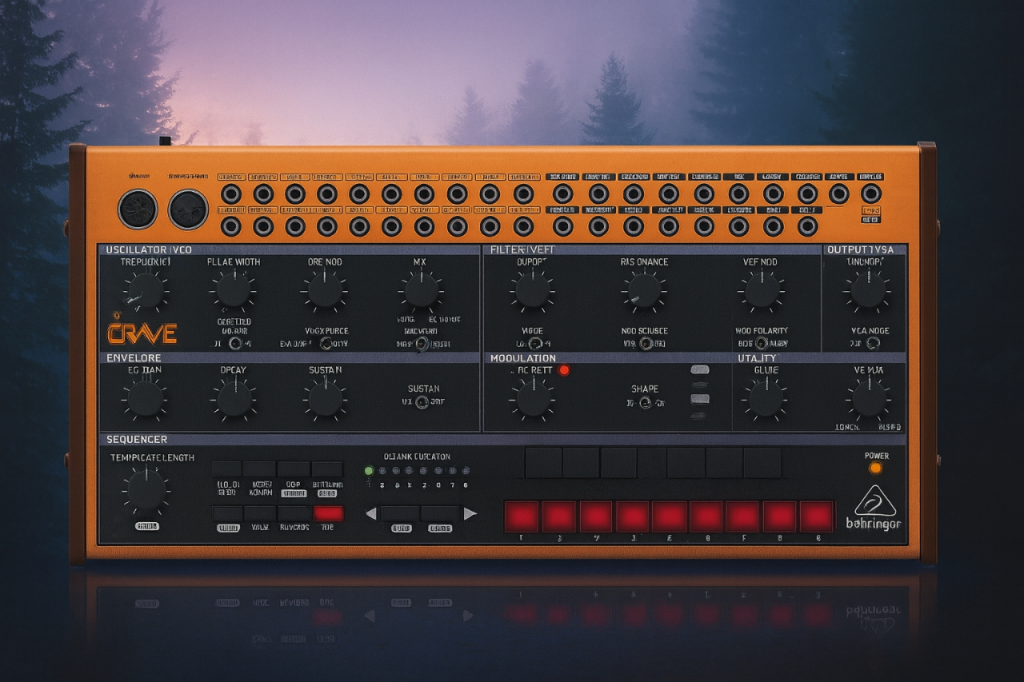 Rodzaje muzyki elektronicznej wykorzystują syntezatory np. Behringer Crave.